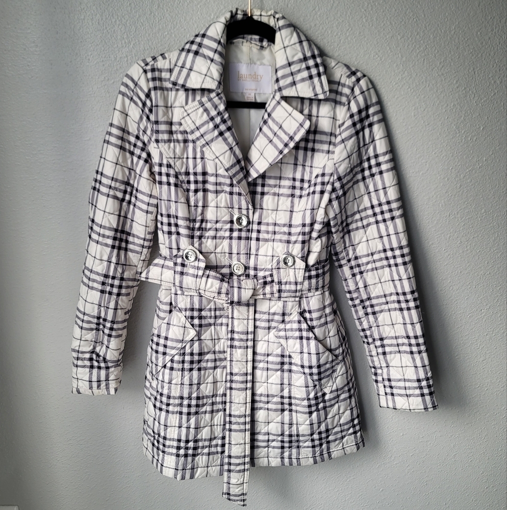 Laundry by Shelli Segal Plaid Lightweight Puffer Jacket, Size XSmall, Ivory/Blk